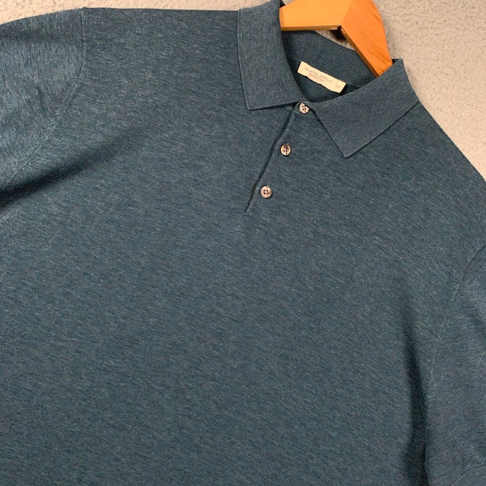 Suitsupply Cotton Silk Knit Polo Mens XXL 2XL Teal Blue Short Sleeve Luxury